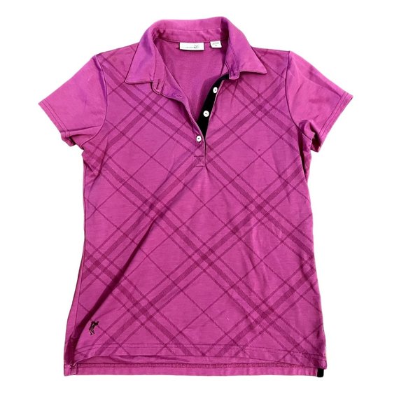 Ashworth Tops - Ashworth Pink Short Sleeve Windowpane Check Pima Cotton Polo Shirt Size M